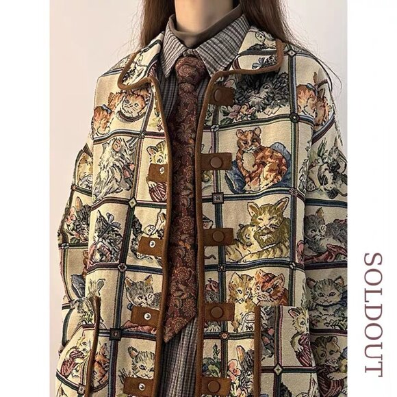 🐾 Vintage-Style Cat Tapestry Jacket – Whimsical Cottagecore Statement Piece - Picture 6 of 6